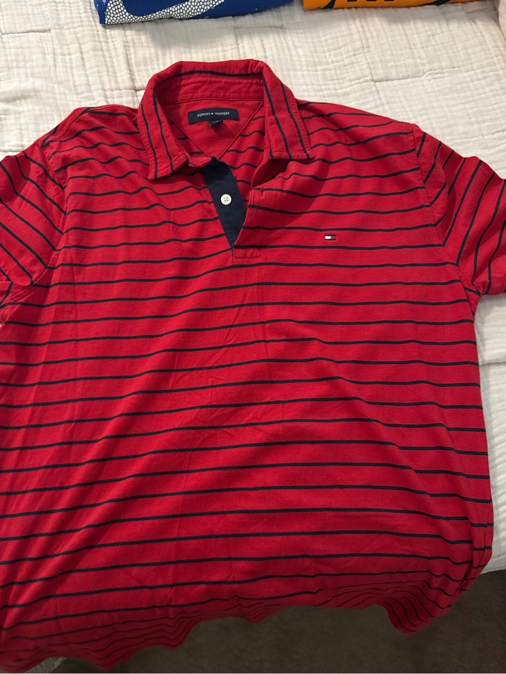Tommy Hilfiger Red Polo with Navy Stripes